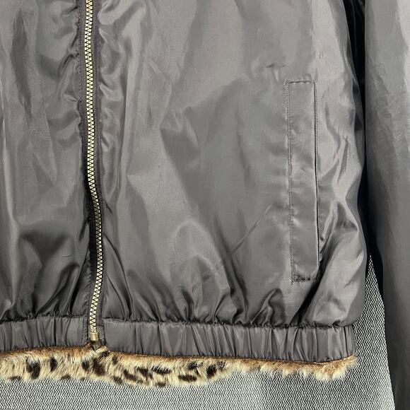 VTG OP Ocean Pacific Faux Fur Animal Print Full Zip Reversible Hooded Jacket XL - Picture 13 of 14